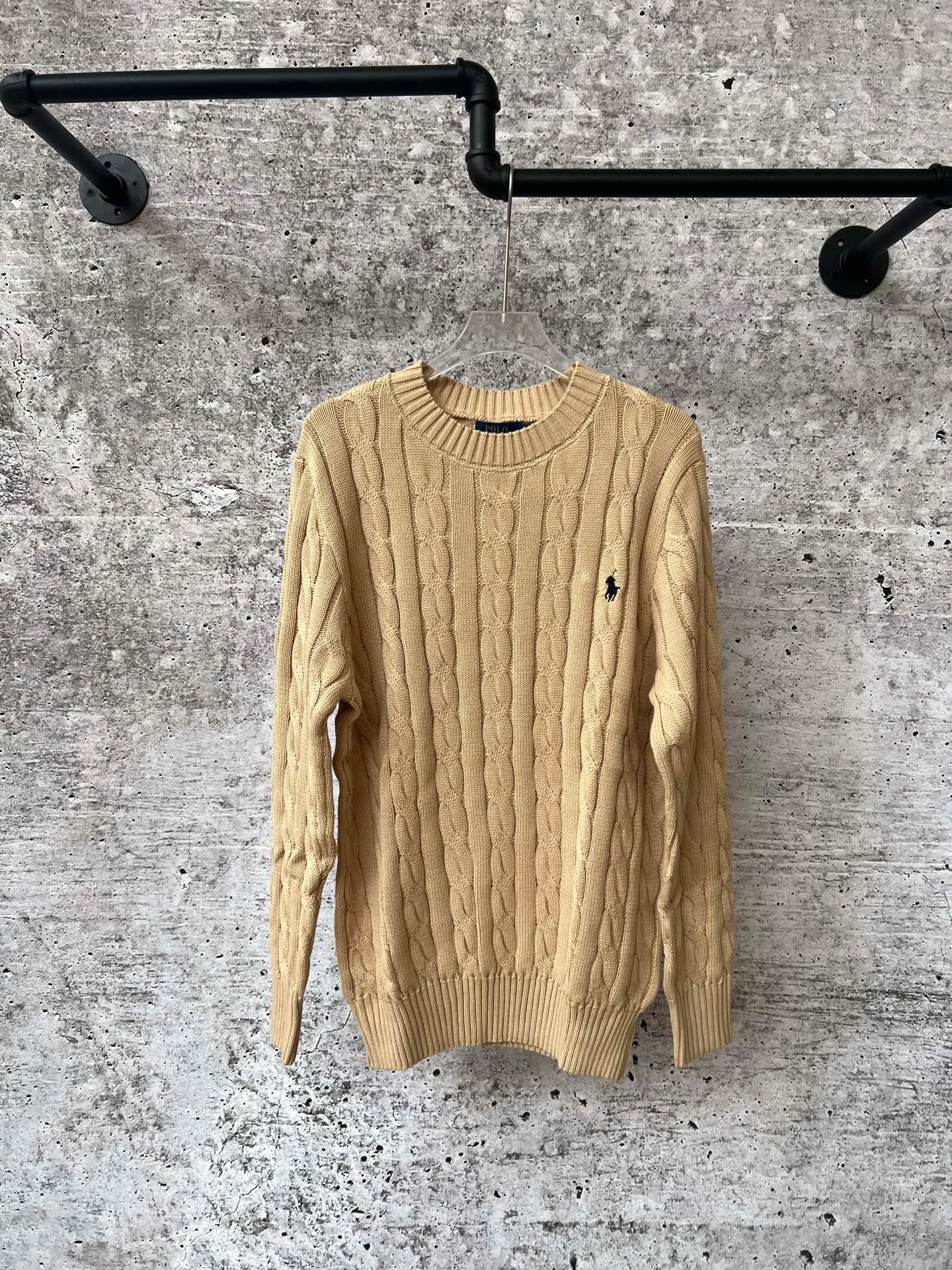 P230 Ralph Lauren men's and women's round neck rubberized sweater, made of the same pure cotton washed fabric as the original, no difference in craftsmanship details, original pony embroidery on the chest, restored one to one